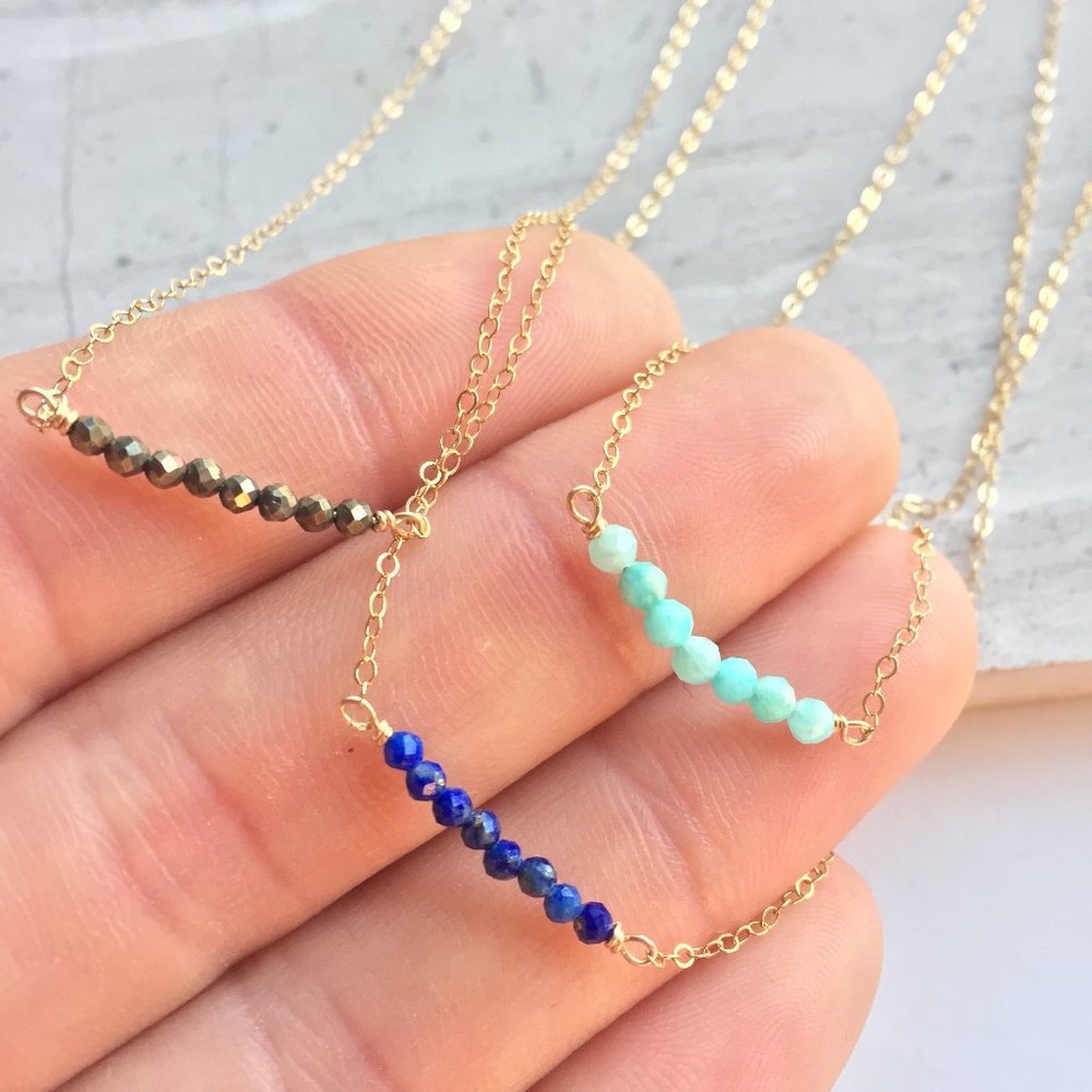 14K / Sterling Tiny Gemstone / Pearl bead Necklace